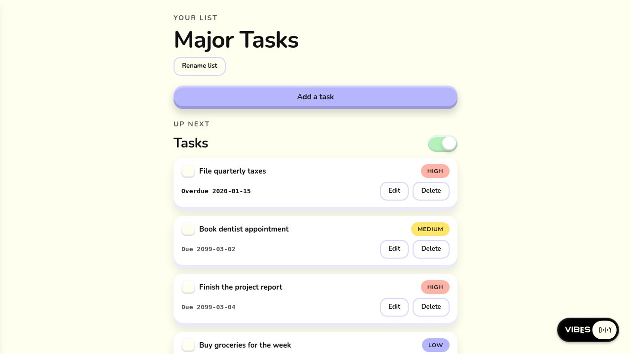 Platform screenshot of the To-do list batch app built in round six